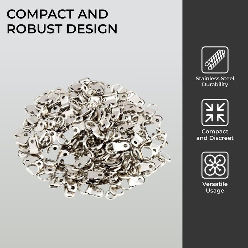 H&S Small D Rings Frame Hooks for Picture Hanging - 80 Pieces D Ring Picture Hangers for Frames and Canvas - Stainless Steel Frame Bracket Hanger with 80 Screws for Hard Walls - Image 4